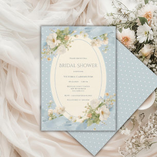 Blaue Punkte-Blumen-Elegante Schleife Brautparty Einladung