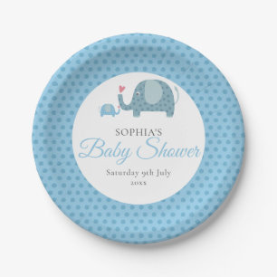 Blaue Punkte Elefanten Babyparty / Sprinkle Pappteller