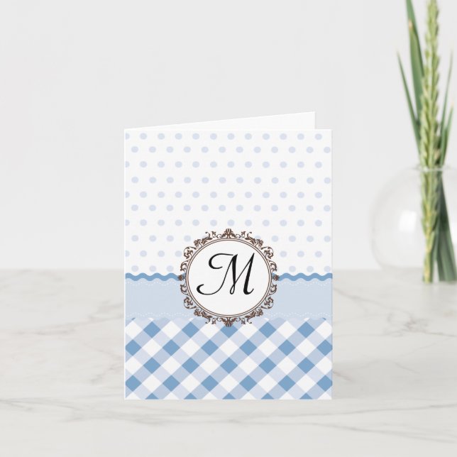 Blaue Punkte, Karos und Streifen mit Monogramm (Vorderseite)