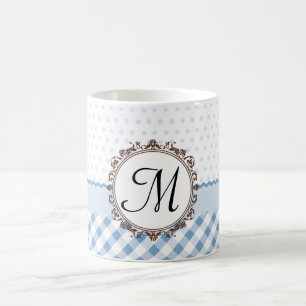 Blaue Punkte, Karos und Streifen mit Monogramm Tasse