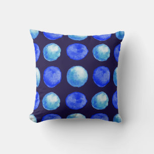 Blaue Punkte Wasserfarbmuster Indigozi Cerulean Kissen