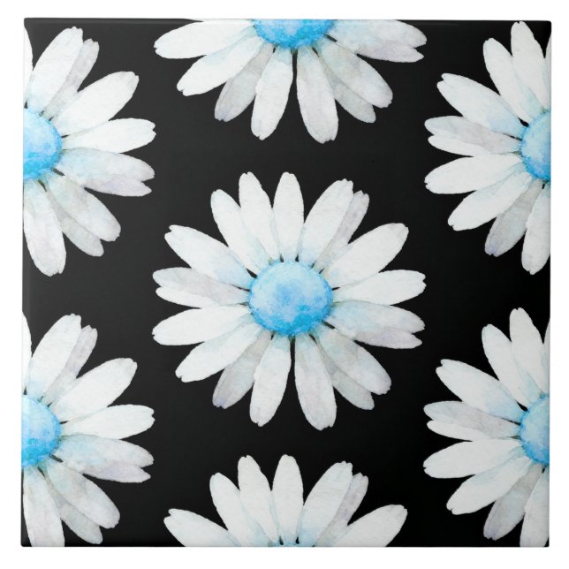 Blaue Punktierte Gänseblümchen Fliese (Vorderseite)