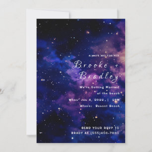 Blaue Purpur-Zwielicht-Galaxie-Hochzeit Einladung