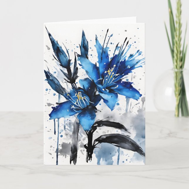 Blaue Puya - Aquarellblumen Karte (Vorderseite)