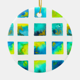 Blaue Quadrate Aquarell abstrakt Keramik Ornament