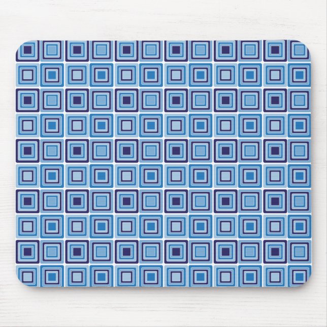 Blaue Quadrate Geometric Mousepad (Vorne)