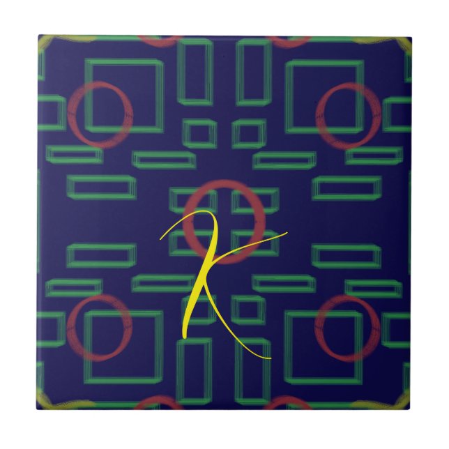 Blaue Quadrate geometrisch Fliese (Vorderseite)