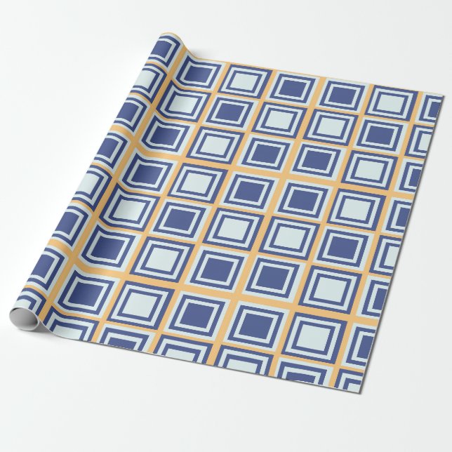 Blaue Quadrate Muster Geschenkpapier (Ungerollt)