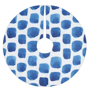 Blaue Quadrate, Wasserfarbe nahtloses Muster. Polyester Weihnachtsbaumdecke