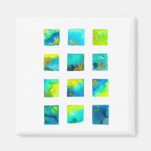 Blaue Quadrate Wasserfarben abstrakt Magnet