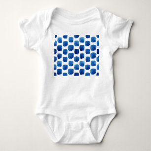 Blaue Quadrate, wasserfarbenes, nahtloses Muster. Baby Strampler