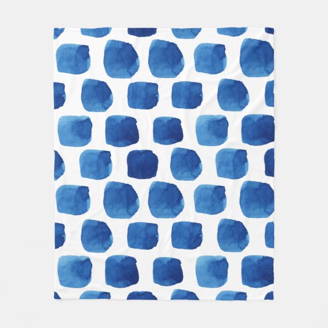 Blaue Quadrate, wasserfarbenes, nahtloses Muster. Fleecedecke (Vorderseite)