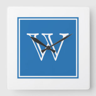 Blaue quadratische Monogramm-Uhr Wanduhr
