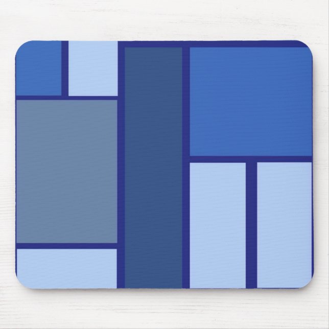 Blaue Quadratzgeometrie - Form und Farbe der Beweg Mousepad (Vorne)