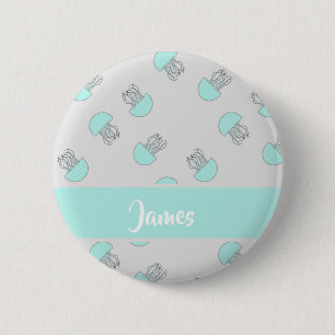 Blaue Qualle auf grau Button