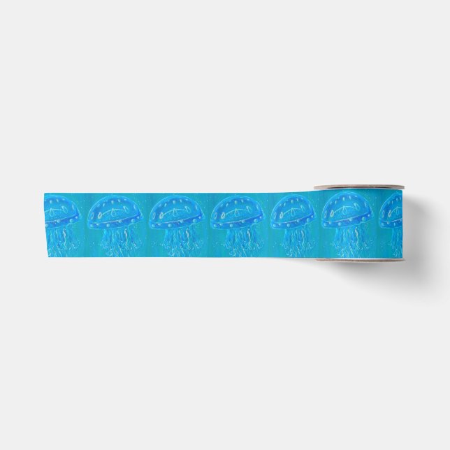Blaue Qualle Malerei Satinband (Vorderseite)