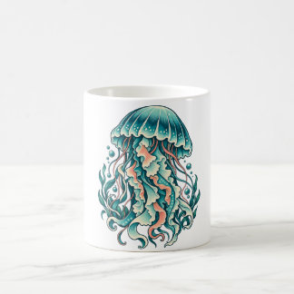 Blaue Qualle mit fließenden Meeres-Tentakeln Kaffeetasse