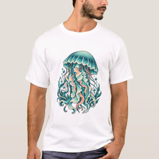 Blaue Qualle mit fließenden Meeres-Tentakeln T-Shirt