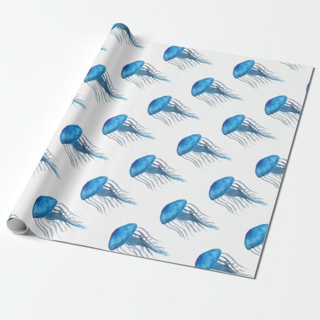 Blaue Quallen Geschenkpapier (Ungerollt)