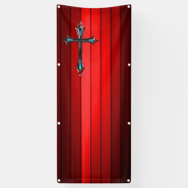 blaue quere rote Plankenkirche Banner (Vertikal)