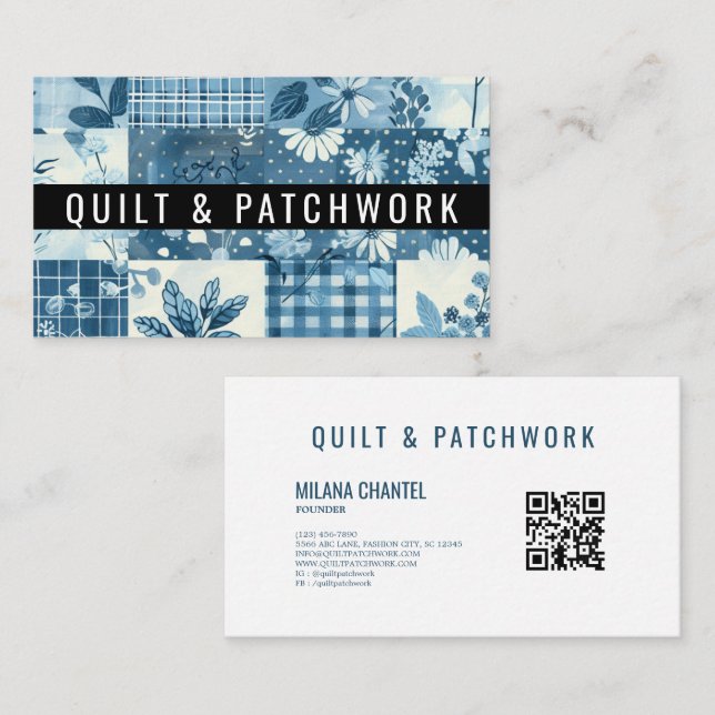 Blaue Quilt-Patchwork-Handmade-Kleidung Visitenkarte (Vorne/Hinten)