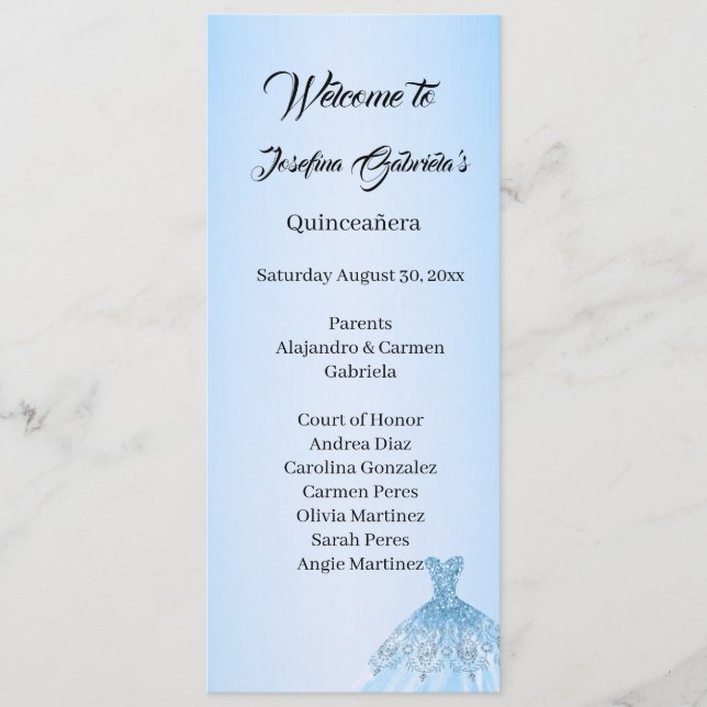 Blaue Quinceanera-Doppelprogrammkarte  Programm (Vorderseite)
