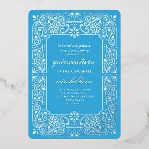Blaue Quinceañera-Einladungen Folien-Einladung Folieneinladung