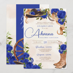 Blaue Quinceanera-Rosen Vintage-Charro-Western Einladung