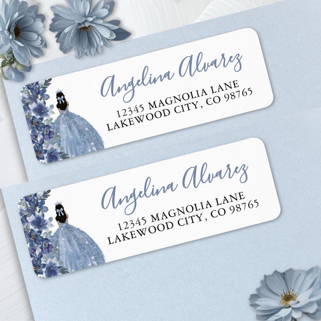 Blaue Quinceanera-Rücksendeadresse (Blue Quinceanera Return Address Label )