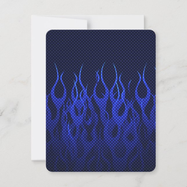 Blaue Racing Flammen auf Carbon Fibre Print (Vorderseite)
