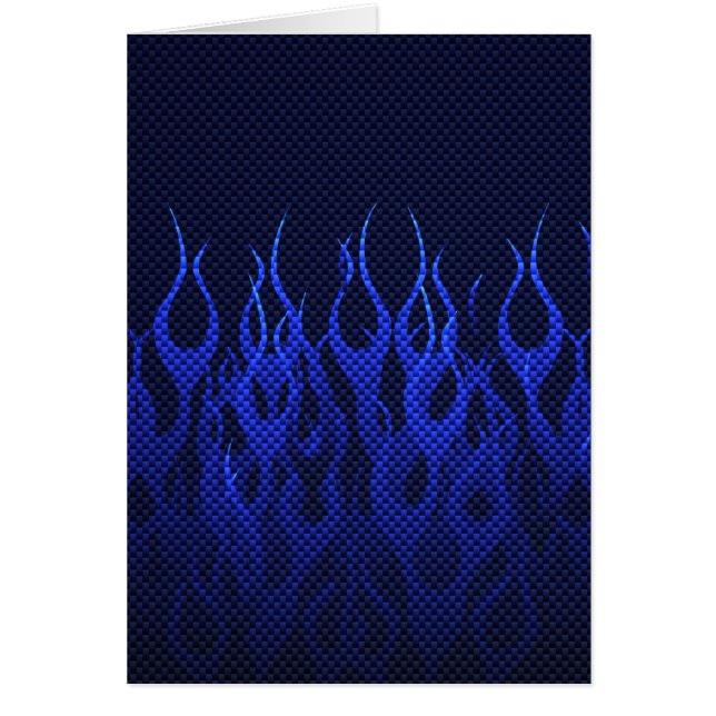 Blaue Racing Flammen auf Carbon Fibre Print (Vorne)