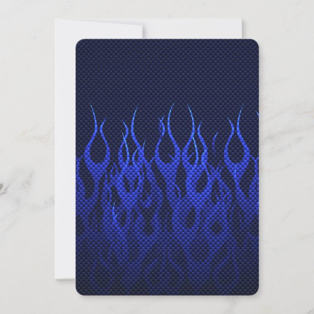 Blaue Racing Flammen auf Carbon Fibre Print (Vorderseite)