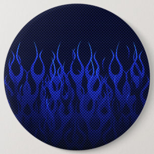 Blaue Racing Flammen auf Carbon Fibre Print Button