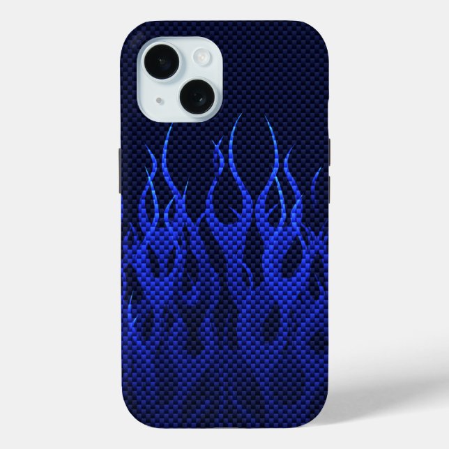 Blaue Racing Flammen auf Carbon Fibre Print Case-Mate iPhone Hülle (Rückseite)