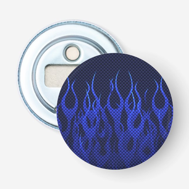 Blaue Racing Flammen auf Carbon Fibre Print Flaschenöffner (Vorderseite)