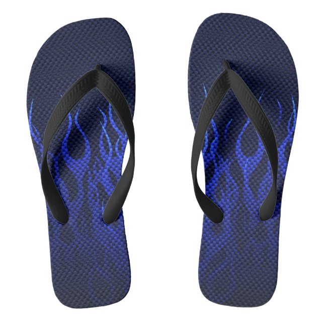 Blaue Racing Flammen auf Carbon Fibre Print Flip Flops (Fußbett)