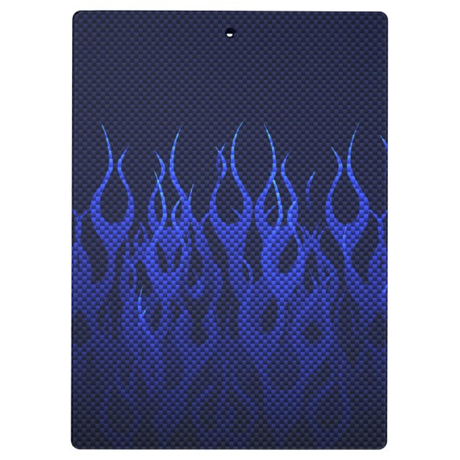 Blaue Racing Flammen auf Carbon Fibre Print Klemmbrett (Rückseite)