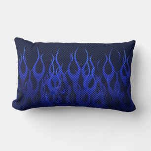 Blaue Racing Flammen auf Carbon Fibre Print Lendenkissen