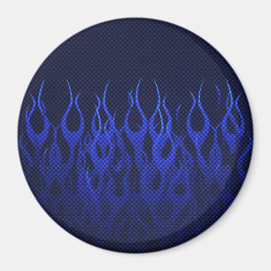 Blaue Racing Flammen auf Carbon Fibre Print Magnet