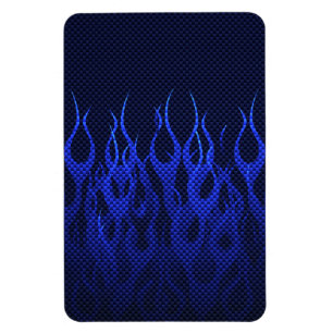 Blaue Racing Flammen auf Carbon Fibre Print Magnet