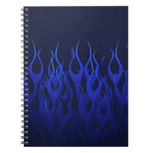 Blaue Racing Flammen auf Carbon Fibre Print Notizblock