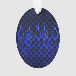 Blaue Racing Flammen auf Carbon Fibre Print Ornament