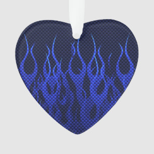 Blaue Racing Flammen auf Carbon Fibre Print Ornament