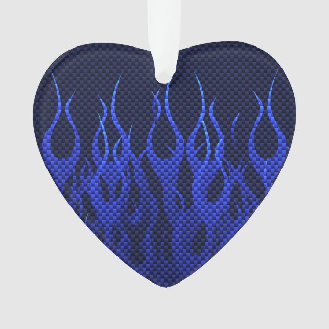 Blaue Racing Flammen auf Carbon Fibre Print Ornament (Vorderseite)