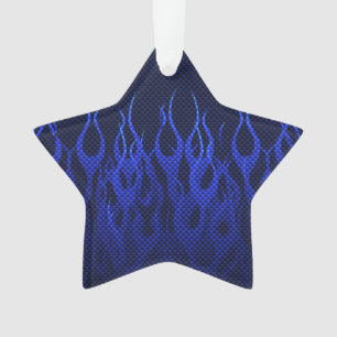 Blaue Racing Flammen auf Carbon Fibre Print Ornament