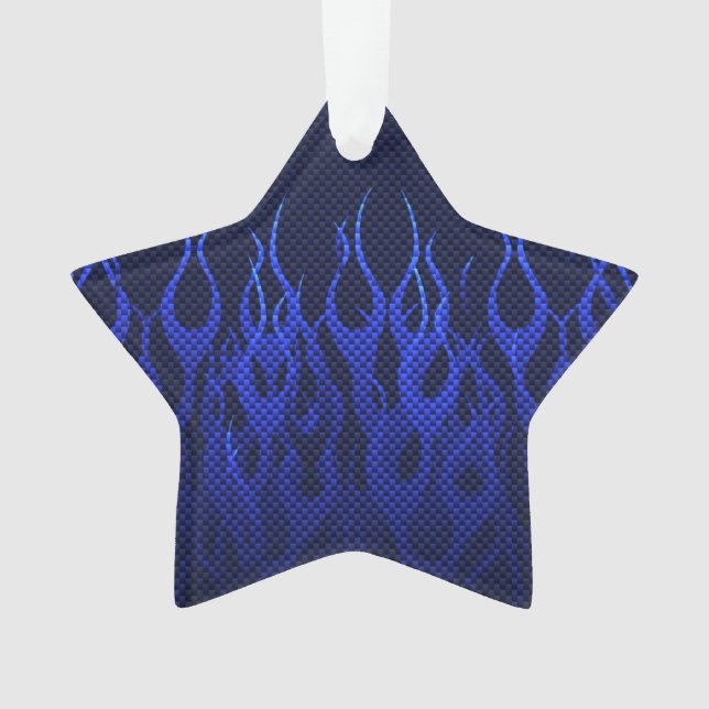 Blaue Racing Flammen auf Carbon Fibre Print Ornament (Vorderseite)