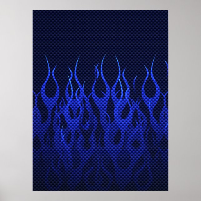 Blaue Racing Flammen auf Carbon Fibre Print Poster (Vorne)