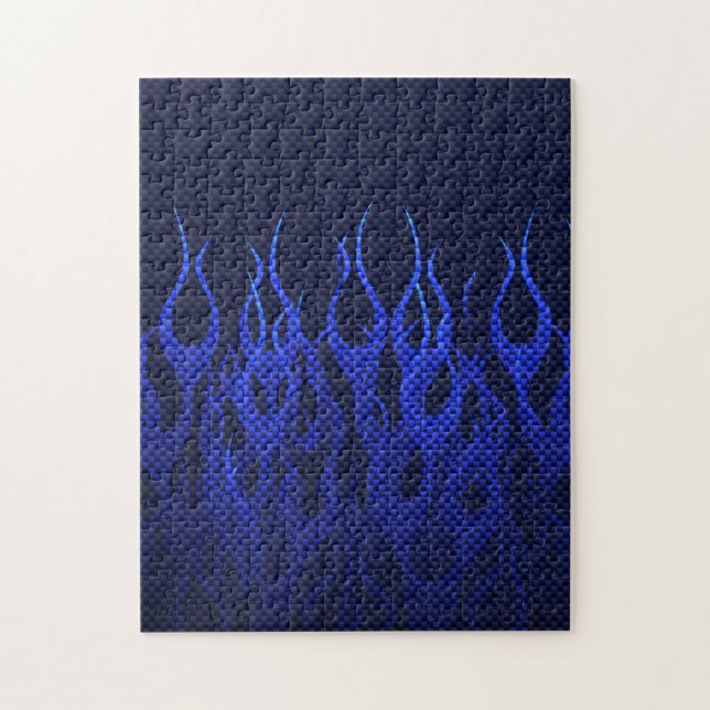 Blaue Racing Flammen auf Carbon Fibre Print Puzzle (Vertikal)