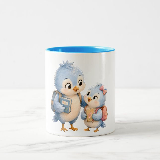 Blaue Rand Tasse Vogel Bruder Schwester (Mittel)