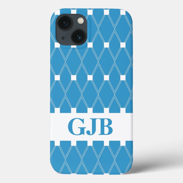 Blaue Raute Gitter mit Monogramm Case-Mate iPhone Hülle (Rückseite)